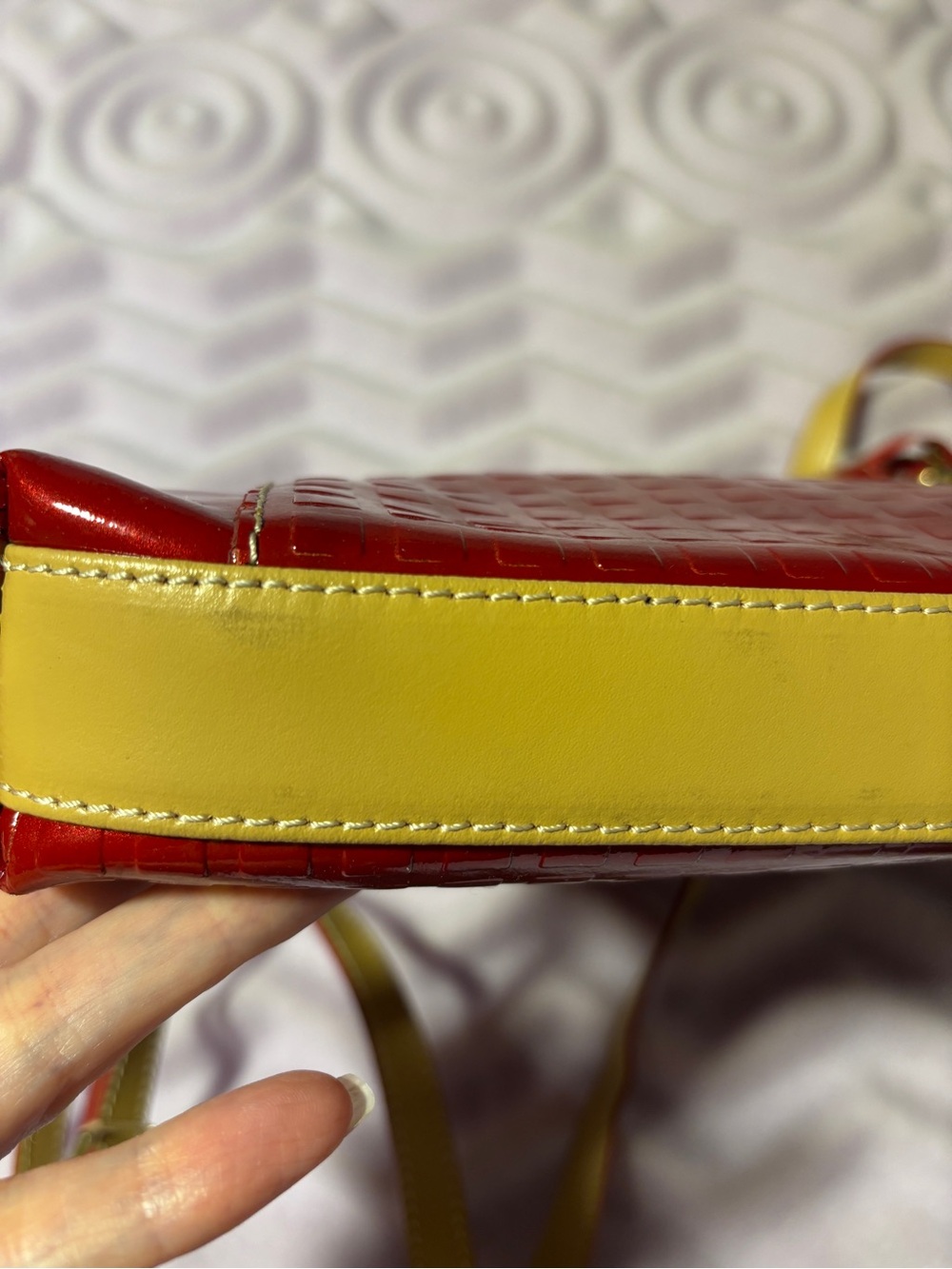 Italian Arcadia Red Patent Crossbody Bag with Contrast Strap - Picture 9 of 15